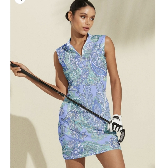 ACEGOLFS Blue Paisley Sleeveless Dress 2 Pockets Pickellball/Golf NWT Size Small - Picture 2 of 10